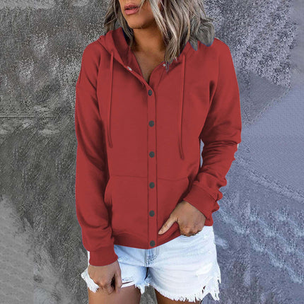 Women's Loose Casual Hooded Jacket Jogger Activewear Long Sleeve Kangaroo Pocket with Button Jacket Drawstring Hoodie