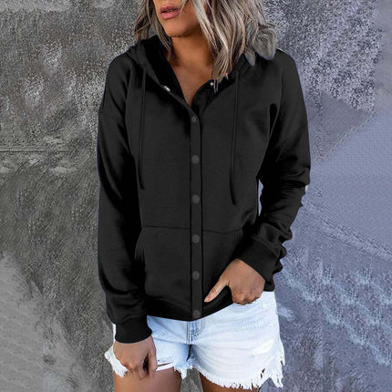 Women's Loose Casual Hooded Jacket Jogger Activewear Long Sleeve Kangaroo Pocket with Button Jacket Drawstring Hoodie