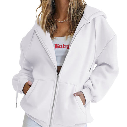 Women's Cute Hoodie Teenage Fall Jacket Oversized Sweatshirt Casual Drawstring Zipper Pocket Hoodie