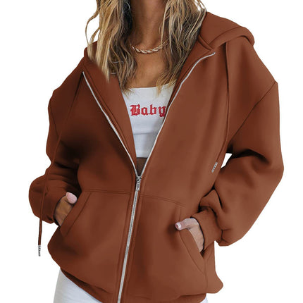 Women's Cute Hoodie Teenage Fall Jacket Oversized Sweatshirt Casual Drawstring Zipper Pocket Hoodie