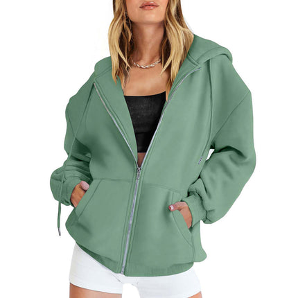 Women's Cute Hoodie Teenage Fall Jacket Oversized Sweatshirt Casual Drawstring Zipper Pocket Hoodie