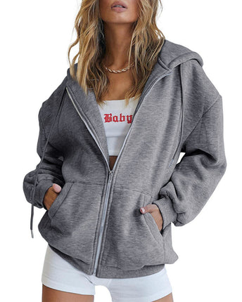 Women's Cute Hoodie Teenage Fall Jacket Oversized Sweatshirt Casual Drawstring Zipper Pocket Hoodie