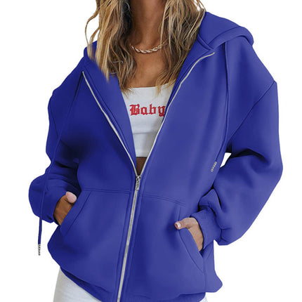 Women's Cute Hoodie Teenage Fall Jacket Oversized Sweatshirt Casual Drawstring Zipper Pocket Hoodie