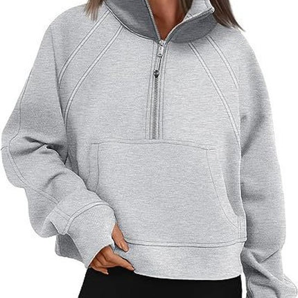 Women's Sweatshirt Fleece Half Zipper Stand Collar Pullover Sweatshirt Casual Long Sleeve Athletic Stand Collar Top Thumbhole