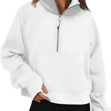 Women's Sweatshirt Fleece Half Zipper Stand Collar Pullover Sweatshirt Casual Long Sleeve Athletic Stand Collar Top Thumbhole