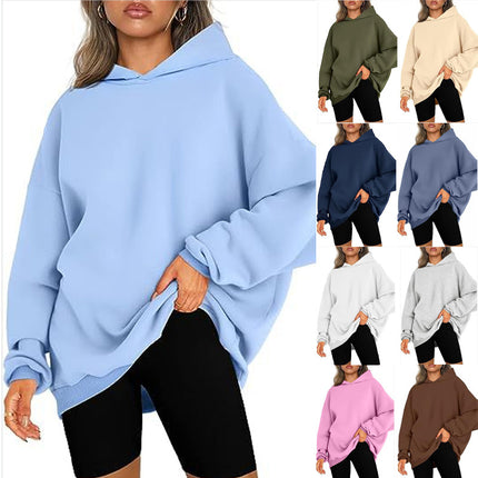 Women's Casual Hoodie Long Sleeve Padded Pullover Top Solid Color Fashion Loose Casual Sweatshirt