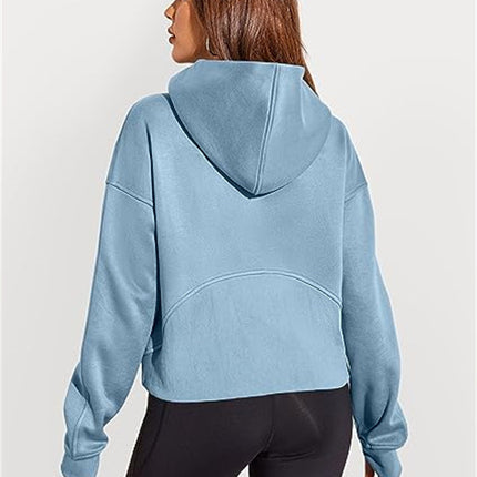 Women's wool lined collar thickened hoodie long-sleeved half-zip pullover loose sports hooded sweater