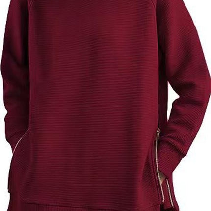 Women's Sweatshirt Solid Color Round Neck Pullover Loose Long Sleeve Pullover Soft Casual Side Zipper Hem Women's Top