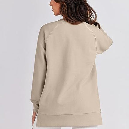 Women's Sweatshirt Solid Color Round Neck Pullover Loose Long Sleeve Pullover Soft Casual Side Zipper Hem Women's Top