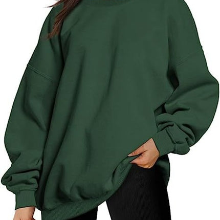 Oversized Women's Sweatshirt Solid Color Round Neck Pullover Long Sleeve Padded Top Teenage Casual Loose Shirt