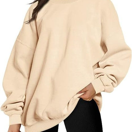 Oversized Women's Sweatshirt Solid Color Round Neck Pullover Long Sleeve Padded Top Teenage Casual Loose Shirt