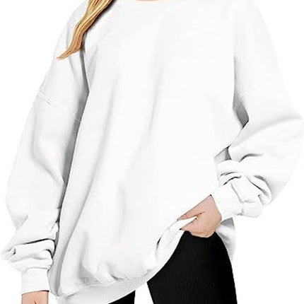 Oversized Women's Sweatshirt Solid Color Round Neck Pullover Long Sleeve Padded Top Teenage Casual Loose Shirt