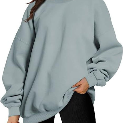 Oversized Women's Sweatshirt Solid Color Round Neck Pullover Long Sleeve Padded Top Teenage Casual Loose Shirt