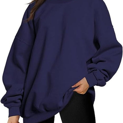 Oversized Women's Sweatshirt Solid Color Round Neck Pullover Long Sleeve Padded Top Teenage Casual Loose Shirt