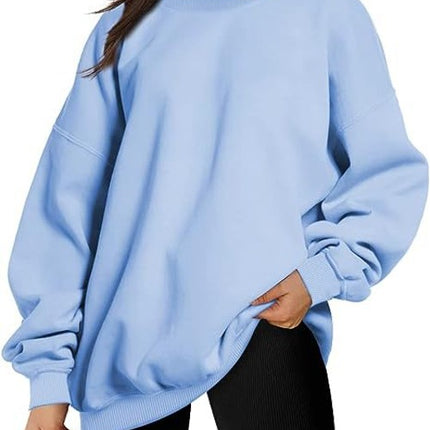 Oversized Women's Sweatshirt Solid Color Round Neck Pullover Long Sleeve Padded Top Teenage Casual Loose Shirt