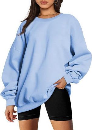 Oversized Women's Sweatshirt Solid Color Round Neck Pullover Long Sleeve Padded Top Teenage Casual Loose Shirt