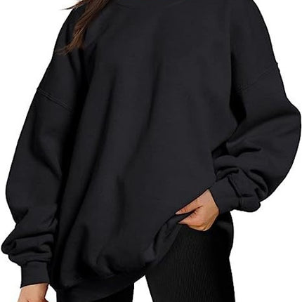 Oversized Women's Sweatshirt Solid Color Round Neck Pullover Long Sleeve Padded Top Teenage Casual Loose Shirt