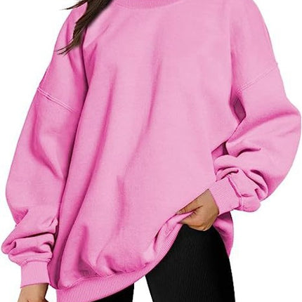 Oversized Women's Sweatshirt Solid Color Round Neck Pullover Long Sleeve Padded Top Teenage Casual Loose Shirt