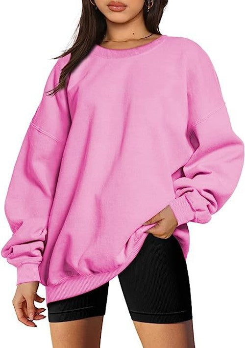 Oversized Women's Sweatshirt Solid Color Round Neck Pullover Long Sleeve Padded Top Teenage Casual Loose Shirt