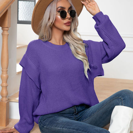 Women's Fall and Winter Tops Join Patchwork Drop Shoulder Sweater Trendy Loose Knit Pullover Women's Casual Clothing