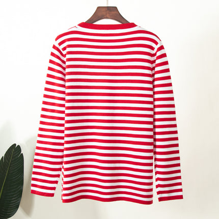 Crew Neck Sweaters for Women Striped Sweater Long Sleeve Lightweight Pullover Knit Tops for Spring Fall