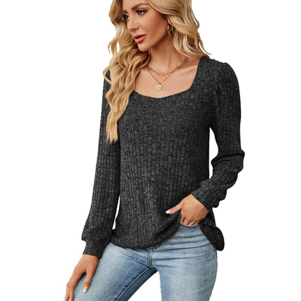 Women's Tops Striped T-shirt Square Neck Loose Tops Long Sleeve Tops Pullover Square Neck Sweater Shirt Set