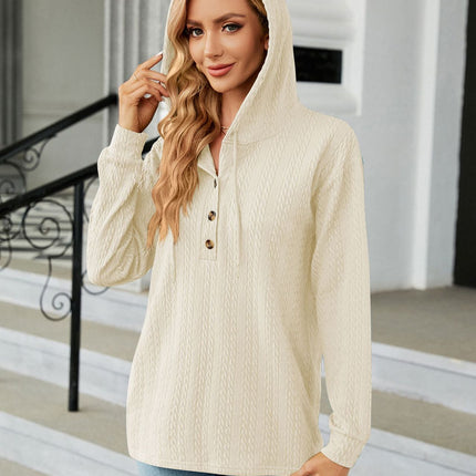 Women's Top Sweater Long Sleeve Loose Solid Sweater Drawstring Button Autumn/Winter Sweater Hooded Top