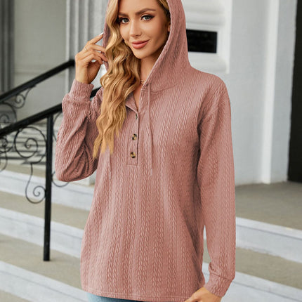 Women's Top Sweater Long Sleeve Loose Solid Sweater Drawstring Button Autumn/Winter Sweater Hooded Top