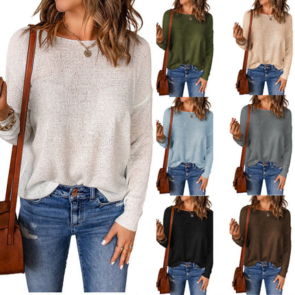 Women's Fashion Casual Peplum Pullover Sweater Top Women's Fashion Round Neck Solid Color Long Sleeve Knit Sweater