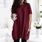 Short -sleeved wine red