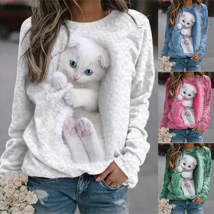 Women's Cute Wrinkle Collar Long Sleeve Casual Tie-Dye Thin Section Pullover Sweatshirt Fashion Animal Pattern Printed Round Neck Top Shirt