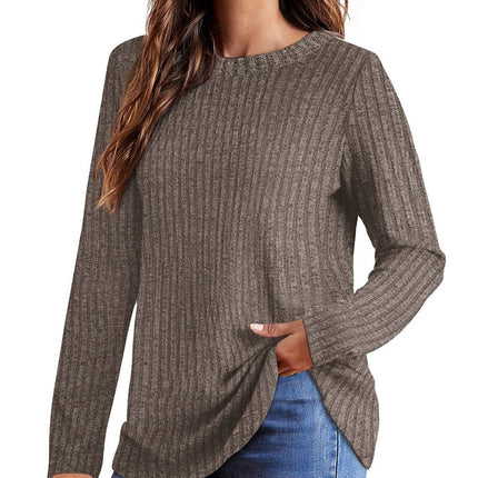 Women's Shirt Trendy Round Neck Long Sleeve Pullover Sweater Frosted Stripe Solid Color Tops Autumn T Shirt Wear with Leggings