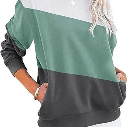 Women's Colorblocking Casual Long Sleeve Top Round Neck Sweatshirt Loose Pullover Pocket Sweatshirt 1