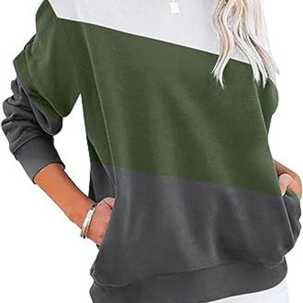 Women's Colorblocking Casual Long Sleeve Top Round Neck Sweatshirt Loose Pullover Pocket Sweatshirt 1