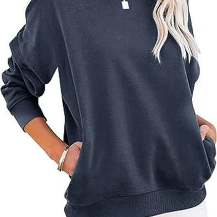 Women's Colorblocking Casual Long Sleeve Top Round Neck Sweatshirt Loose Pullover Pocket Sweatshirt 1