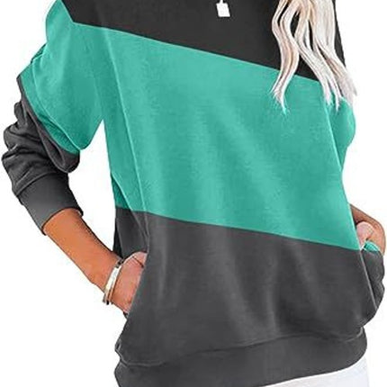 Women's Colorblocking Casual Long Sleeve Top Round Neck Sweatshirt Loose Pullover Pocket Sweatshirt 1