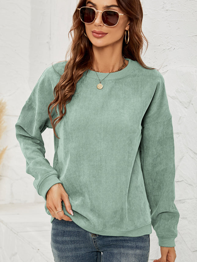 Sweatshirt Women's Fashion Corduroy Sweatshirt Casual Round Neck Pullover Long Sleeve Top Large Sweatshirt