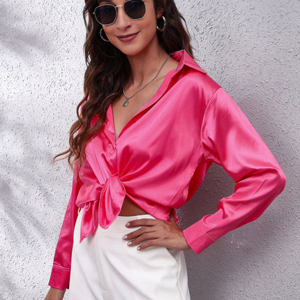 Women's Long Sleeve Simulated Silk Shirt Satin Women's Shirt Real Silk Shirt Women's Loose Shirt