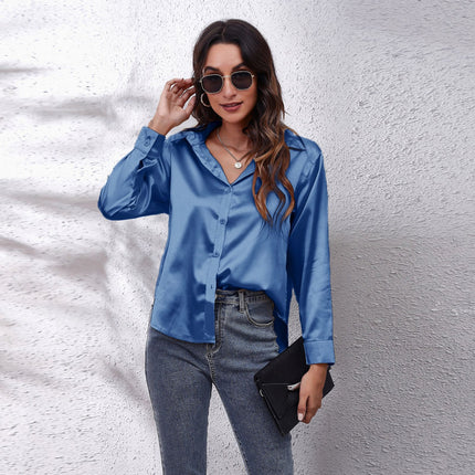 Women's Long Sleeve Simulated Silk Shirt Satin Women's Shirt Real Silk Shirt Women's Loose Shirt