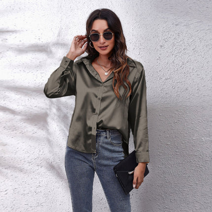 Women's Long Sleeve Simulated Silk Shirt Satin Women's Shirt Real Silk Shirt Women's Loose Shirt