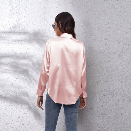 Women's Long Sleeve Simulated Silk Shirt Satin Women's Shirt Real Silk Shirt Women's Loose Shirt