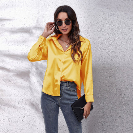 Women's Long Sleeve Simulated Silk Shirt Satin Women's Shirt Real Silk Shirt Women's Loose Shirt