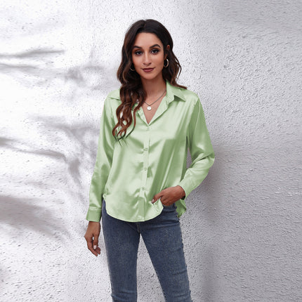 Women's Long Sleeve Simulated Silk Shirt Satin Women's Shirt Real Silk Shirt Women's Loose Shirt