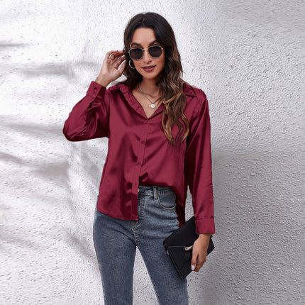 Women's Long Sleeve Simulated Silk Shirt Satin Women's Shirt Real Silk Shirt Women's Loose Shirt