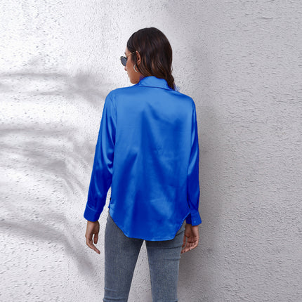 Women's Long Sleeve Simulated Silk Shirt Satin Women's Shirt Real Silk Shirt Women's Loose Shirt