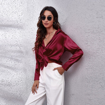 Women's Long Sleeve Simulated Silk Shirt Satin Women's Shirt Real Silk Shirt Women's Loose Shirt