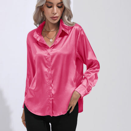 Women's denim shirt Satin shirt Women's satin simulation silk long-sleeved shirt Spring and summer European shirt