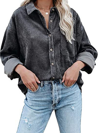 Women's Corduroy Shirt Blouse Long Sleeve Button Fashion Cardigan With Pockets Casual Loose Large Size Tops