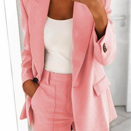 Fashion Jacket Women Fashion Button Long Sleeve Slim Suit Jacket Pure Color Lapel Temperament Cardigan Top Set