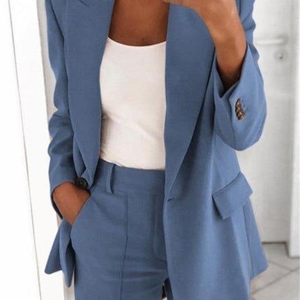 Fashion Jacket Women Fashion Button Long Sleeve Slim Suit Jacket Pure Color Lapel Temperament Cardigan Top Set